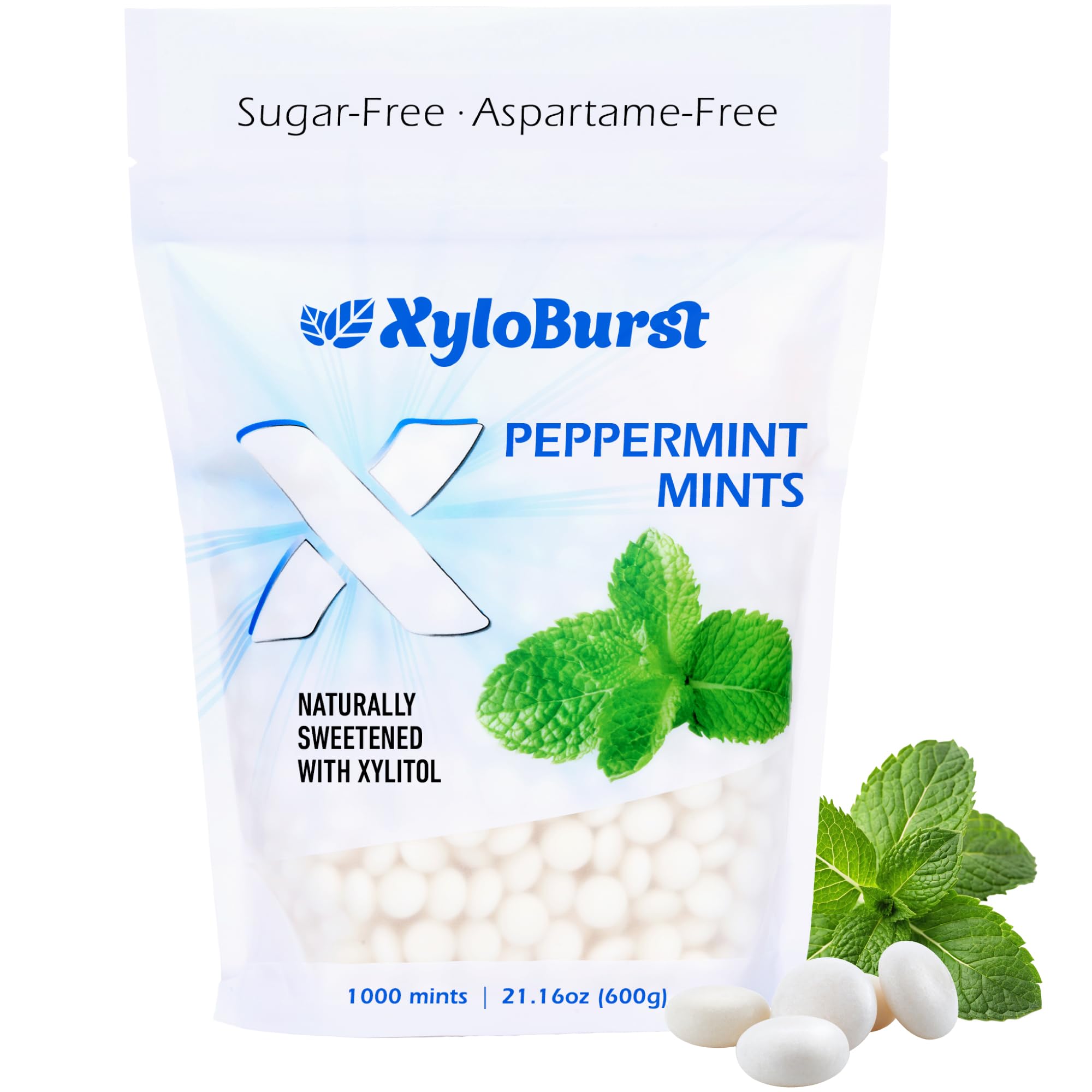 Xyloburst Xylitol Mints - Sugar Free, Aspartame Free, Gluten Free Peppermint Mints - Keto Friendly and Vegan - 1000 Coun