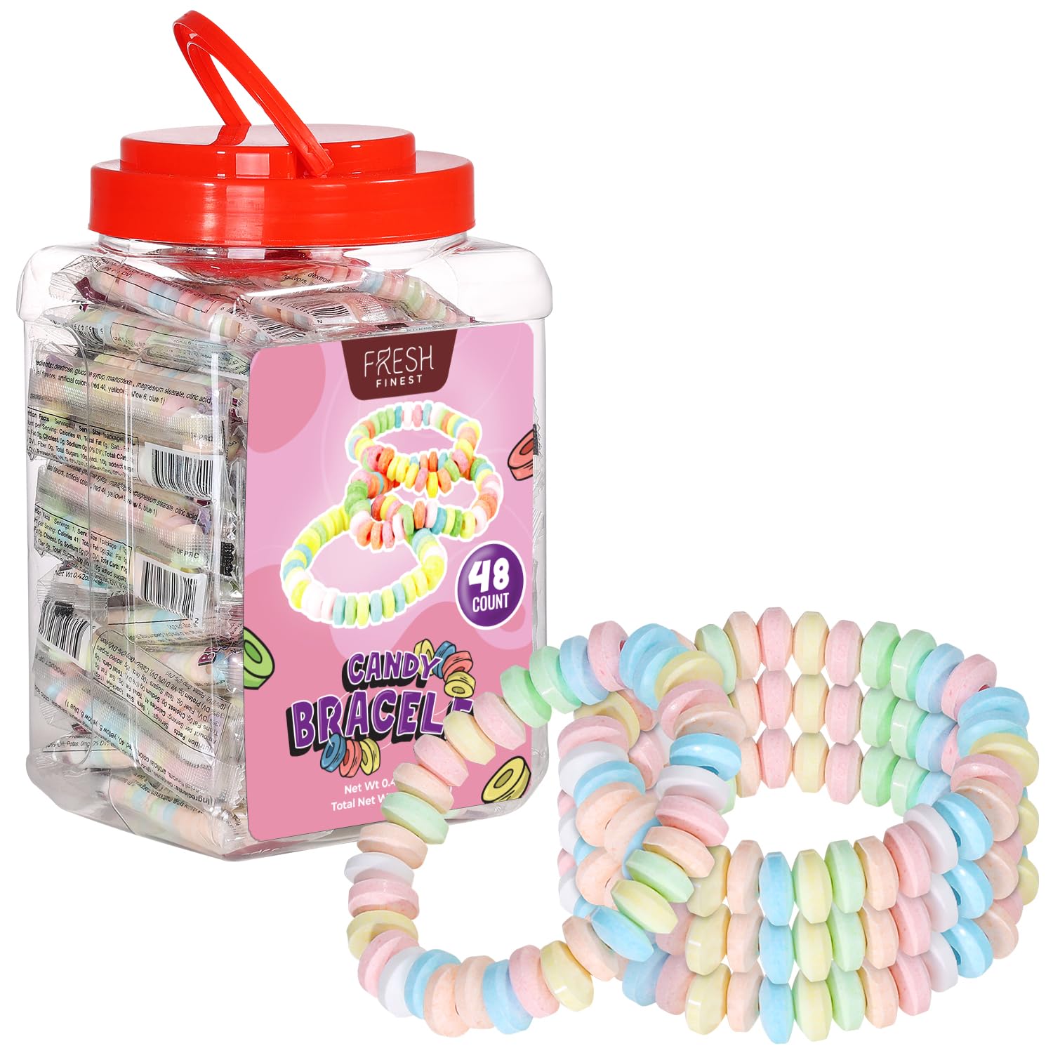 Fresh Finest 48-Count Bulk Novelty Candy Bracelets for Party Favors and Goody Bags
| Fresh Finest Individually Wrapped