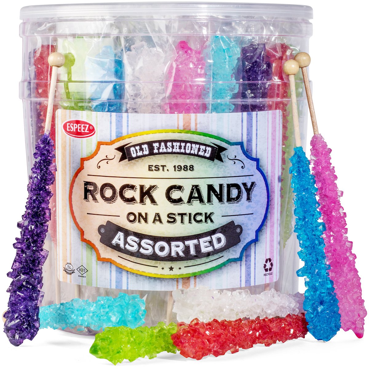 Espeez Extra Large Assorted Rock Candy Sticks - Candy Party Favors for Birthdays, Weddings, and Receptions - Rock Candy