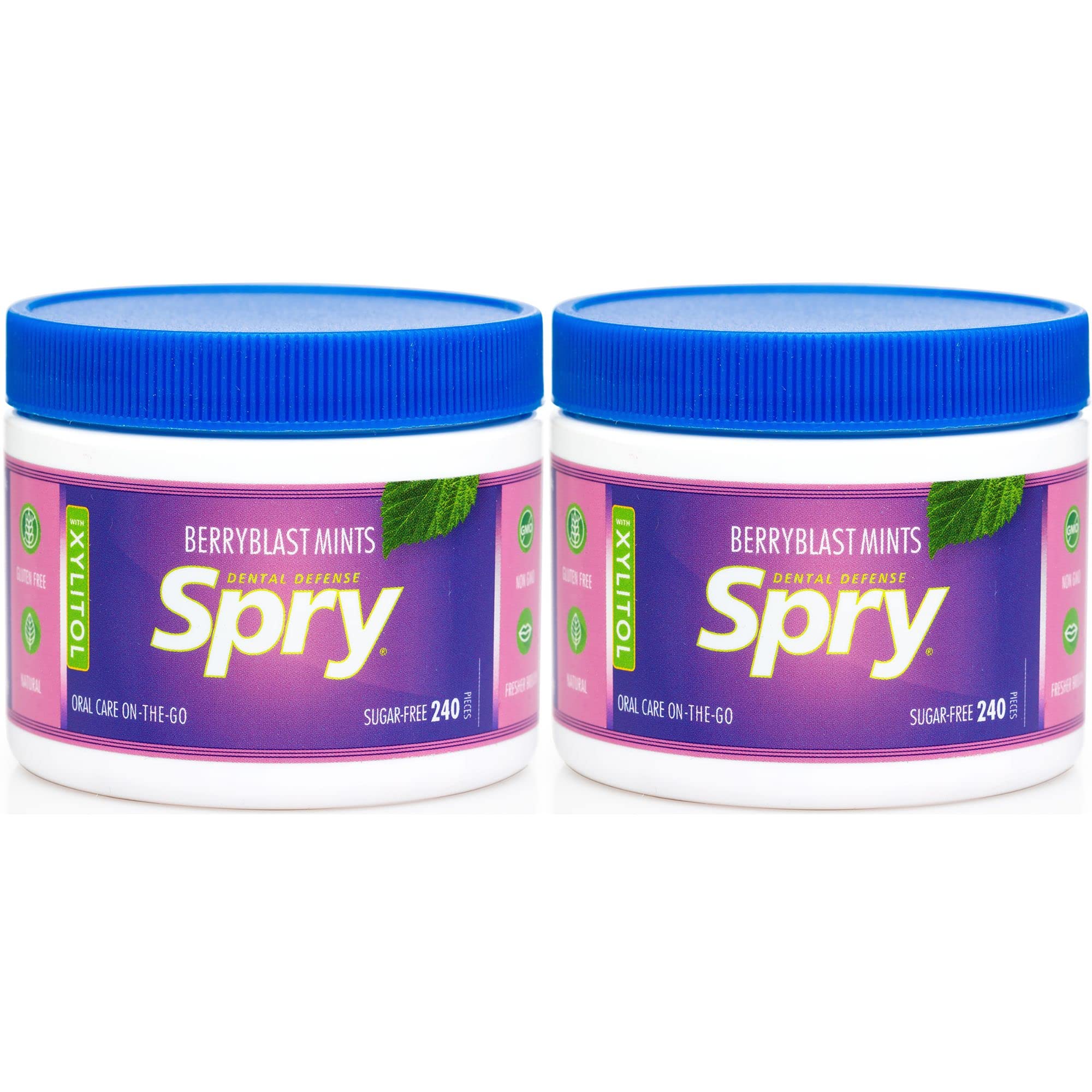 Spry Xylitol Berry Blast Mints - Sugar Free Candy for Promoting Oral Health, Stopping Bad Breath, Non-GMO, Gluten-Free,