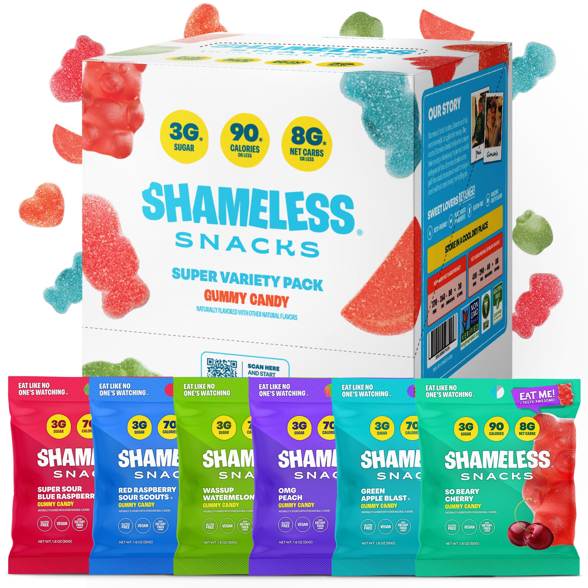 Shameless Snacks Healthy Low Calorie Low Carb Keto Gummies (Gluten Free Candy) - 6 Pack Super Variety Pack for Weight Lo